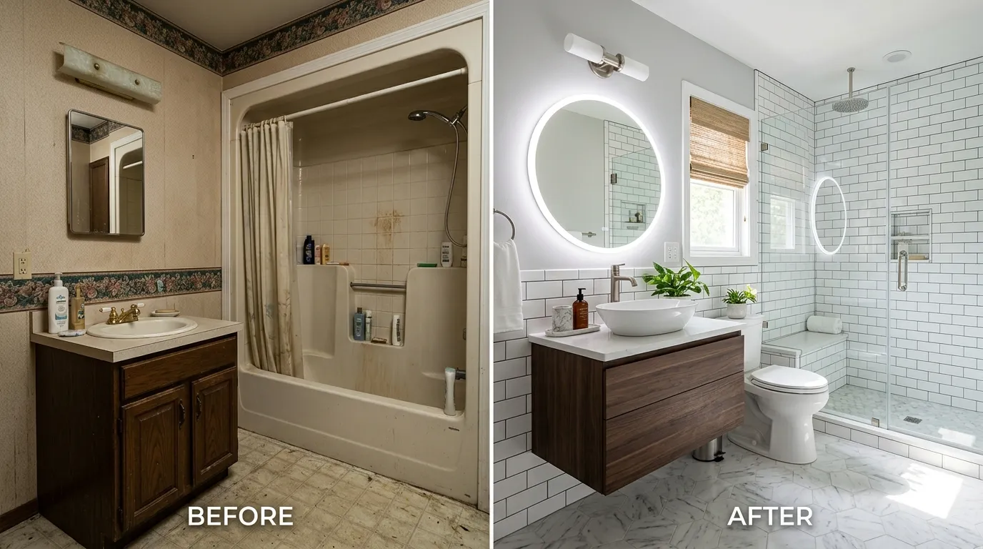 Bathroom Remodeling Before and After Transformation by DeLaney Auro Plumbing in Aurora CO