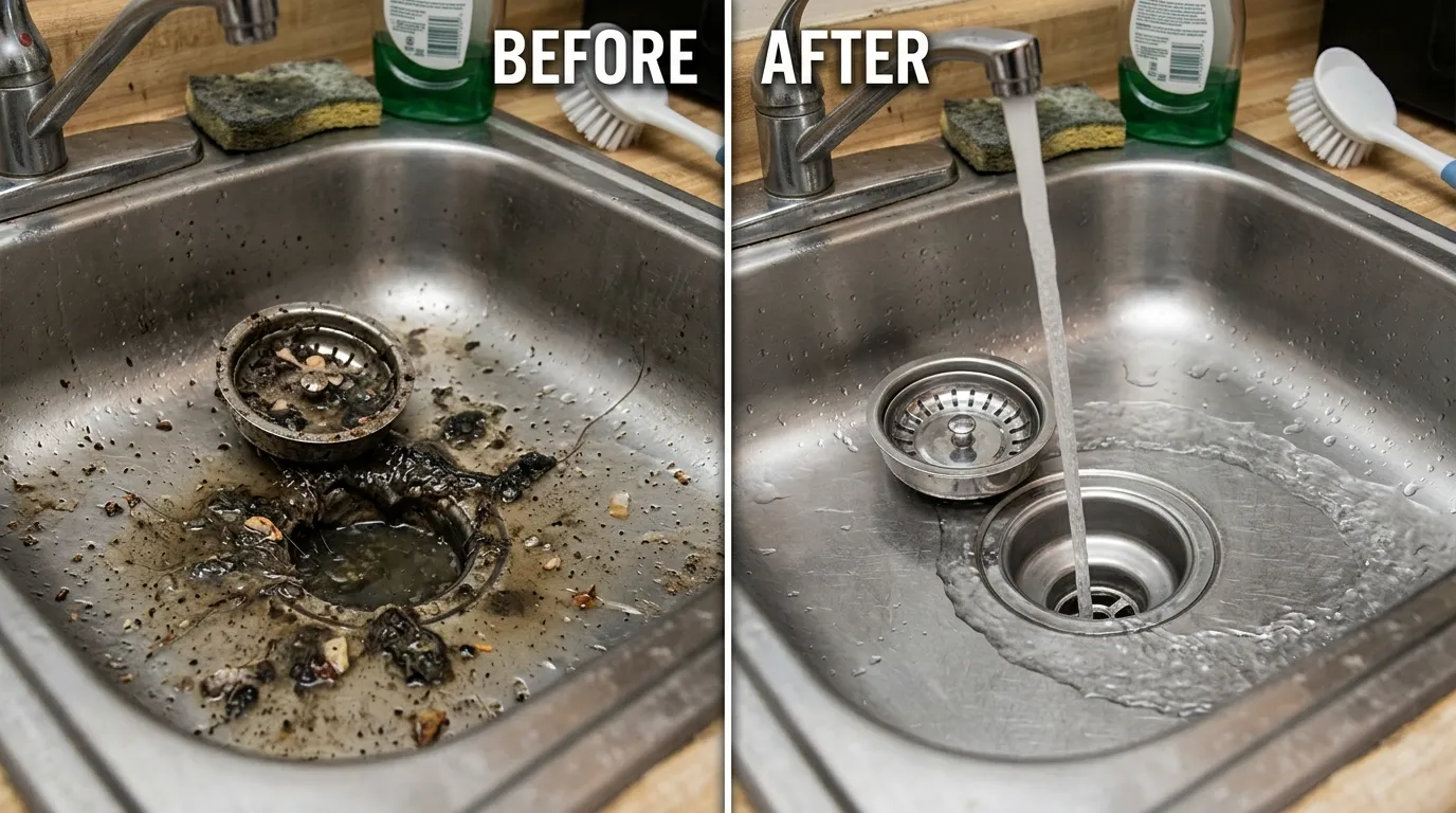 Drain Cleaning Before and After - Kitchen Sink - DeLaney Auro Plumbing Aurora CO