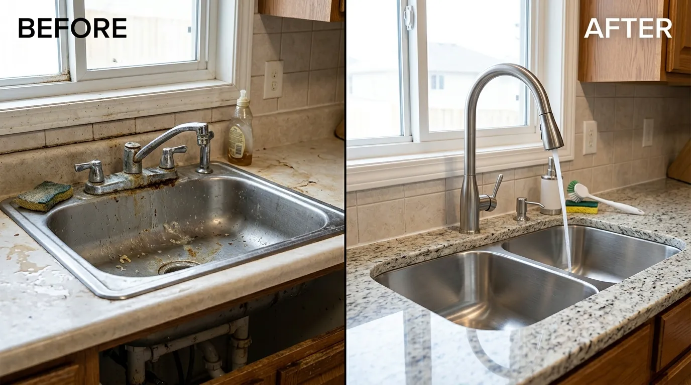 Faucet and Sink Repair Before and After - DeLaney Auro Plumbing Aurora CO