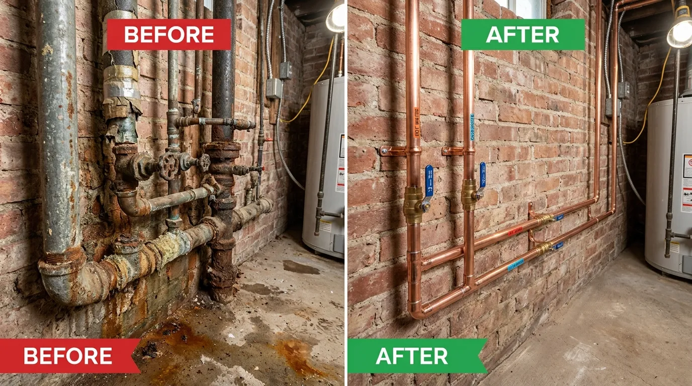 Pipe Repiping Repair and Replacement Before and After - DeLaney Auro Plumbing Aurora CO