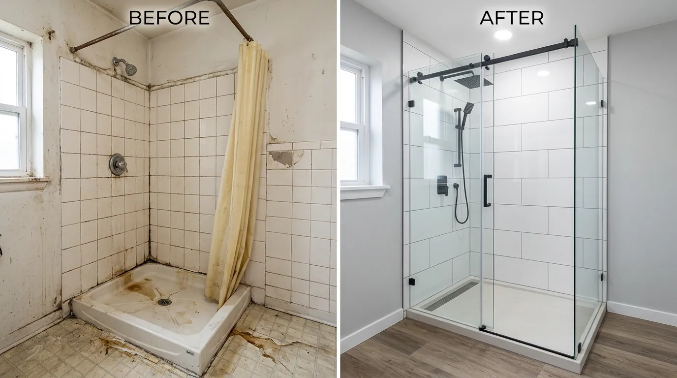 Shower Repair and Replacement Before and After - DeLaney Auro Plumbing Aurora CO