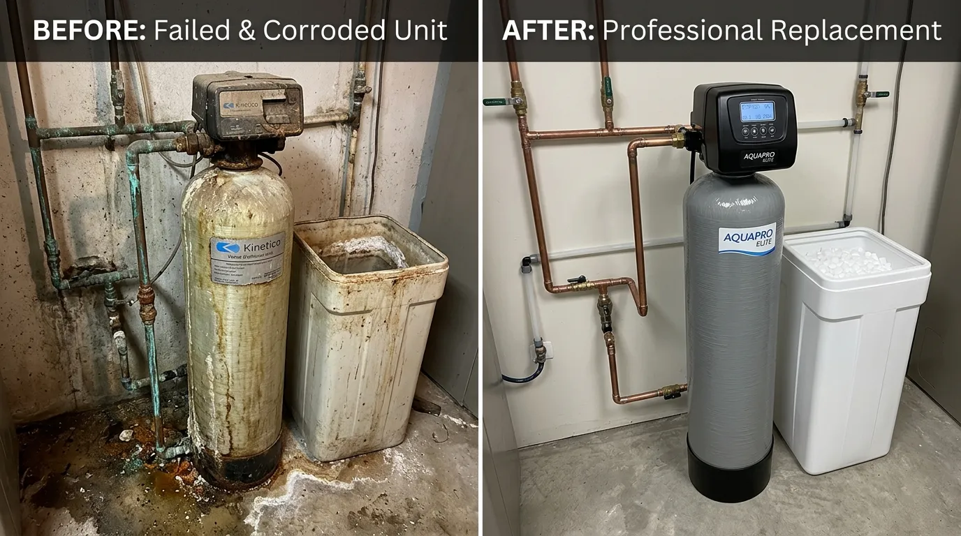Water Softener Repair and Replacement Before and After - DeLaney Auro Plumbing Aurora CO